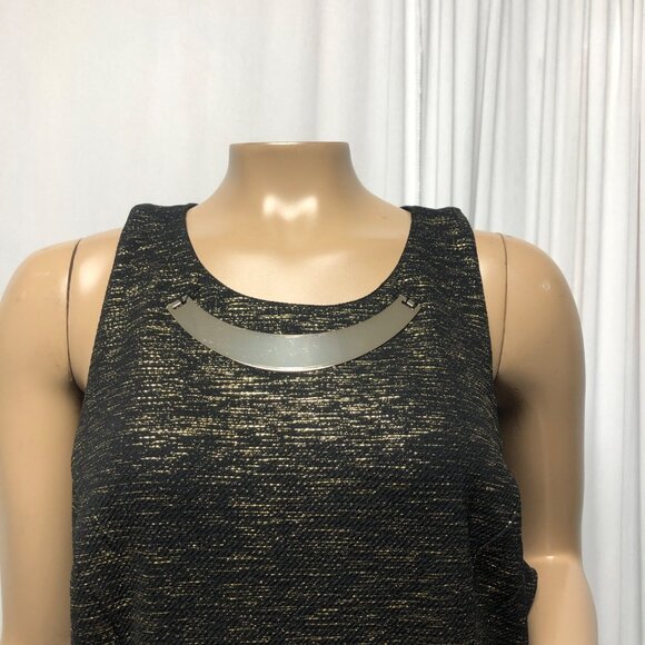Bisou Bisou Dress Womens Size 16 Black Gold Metallic Sleeveless Sheath NEW - Picture 2 of 9